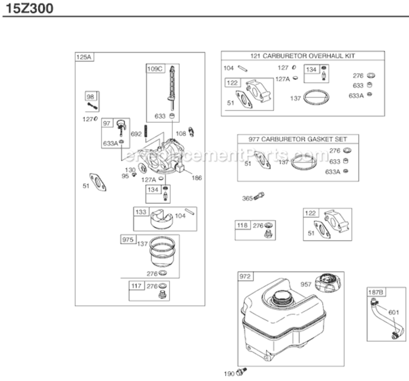 Page C Diagram and Parts List for 15Z300 0111-0112 Briggs and Stratton Engine